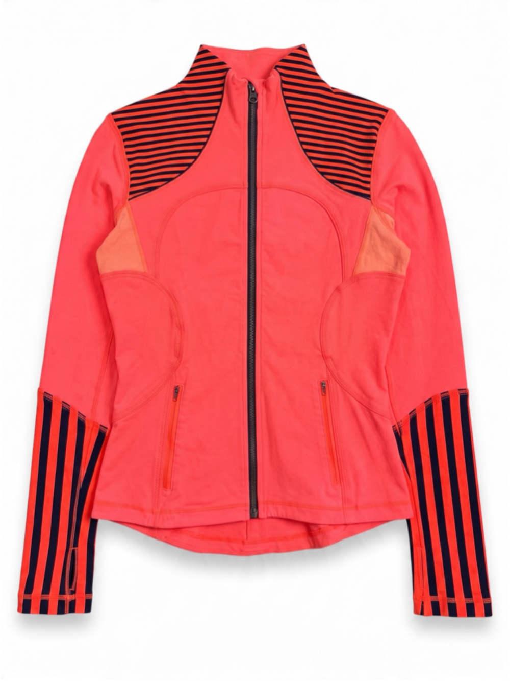 LULULEMON Jacket Forme Stripe Orange Zip-up Luon Yoga Run Athleisure Gym, Sz 8